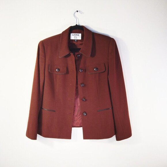 Kasper Vintage Blazer & Skirt Suit Maroon 100% Wool Stylish Statement Suit Sz10P - Picture 3 of 13